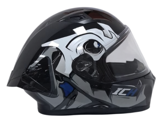 CASCO INTEGRAL ICH 503 FOSSEVIL NEGRO BLANCO AZUL BRILLO VISOR TRANSPARENTE