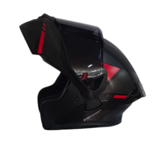 CASCO ABATIBLE ICH 3120 DOBLE VISOR PICO NEGRO ROJO GRIS MATE VISOR NEGRO