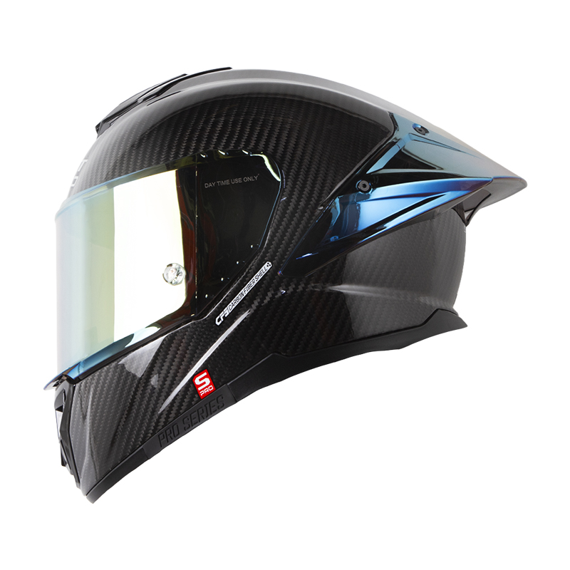 [187280] CASCO INTEGRAL SHAFT PRO 620 CARBON EVO 3K SOLID NEGRO SILVER BRILLO VISOR DORADO SPOILER AZUL (S)