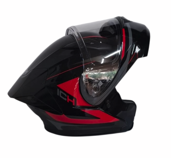 CASCO ABATIBLE ICH 3130 DOBLE VISOR SWET NEGRO ROJO BRILLO VISOR TRANSPARENTE (S)