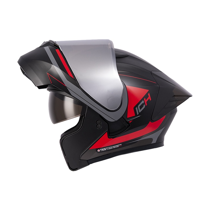 CASCO ABATIBLE ICH 3130 DOBLE VISOR SWET NEGRO ROJO MATE VISOR SILVER (S)