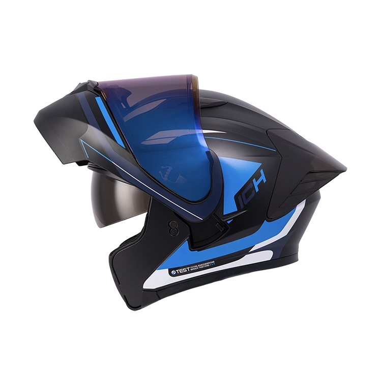 CASCO ABATIBLE ICH 3130 DOBLE VISOR SWET NEGRO AZUL MATE VISOR AZUL