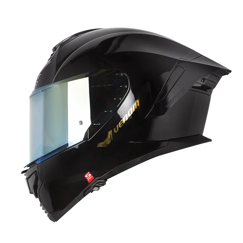 CASCO INTEGRAL SHAFT PRO 609 DOBLE VISOR VENOM SOLID NEGRO HOLOGRAFICO DORADO BRILLO (S)
