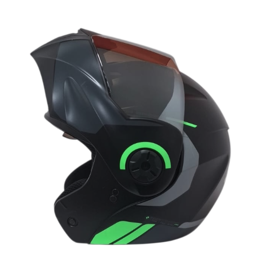 CASCO ABATIBLE ICH 3110 DOBLE VISOR KHAM NEGRO GRIS OSCURO VERDE MATE VISOR SILVER (S)