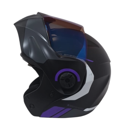 [202254] CASCO ABATIBLE ICH 3110 DOBLE VISOR KHAM NEGRO GRIS OSCURO MORADO MATE VISOR AZUL (S)