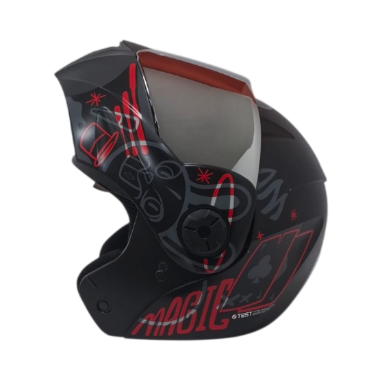 CASCO ABATIBLE ICH 3110 DOBLE VISOR MAGIC NEGRO GRIS OSCURO ROJO MATE VISOR SILVER (S)