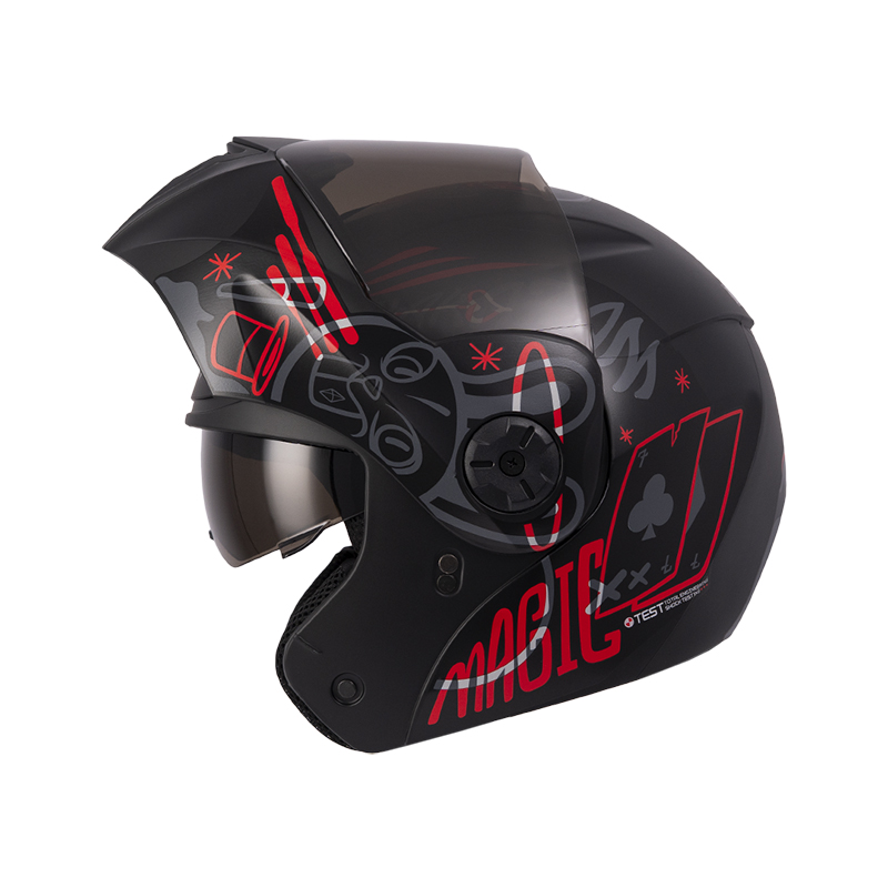 CASCO ABATIBLE ICH 3110 DOBLE VISOR MAGIC NEGRO GRIS OSCURO ROJO MATE VISOR NEGRO