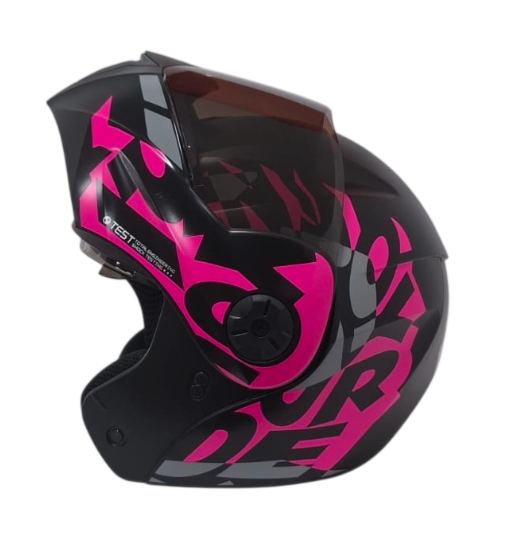 [204356] CASCO ABATIBLE ICH 3110 DOBLE VISOR FREAK NEGRO FUCSIA GRIS MATE VISOR NEGRO (S)