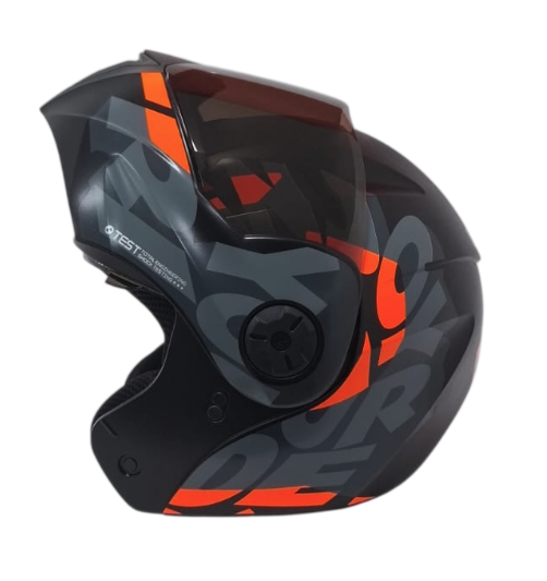 CASCO ABATIBLE ICH 3110 DOBLE VISOR FREAK NEGRO GRIS OSCURO NARANJA MATE VISOR NEGRO