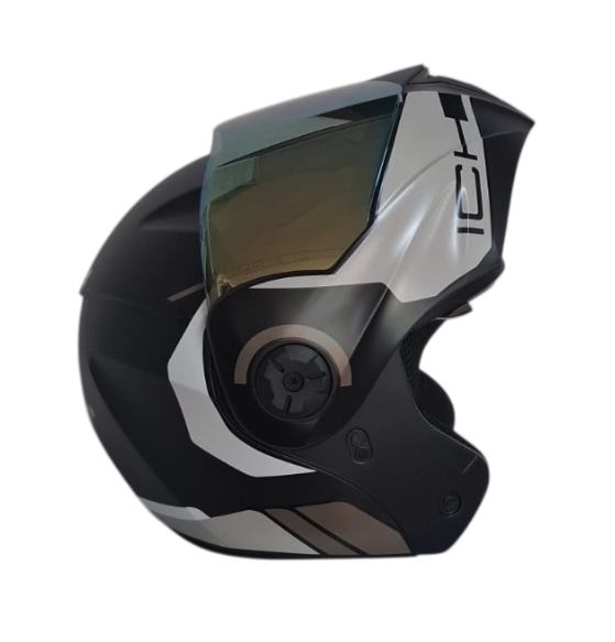CASCO ABATIBLE ICH 3110 DOBLE VISOR KHAM NEGRO GRIS CLARO GRIS MATE VISOR DORADO (S)