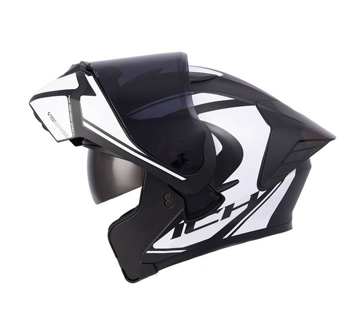 CASCO ABATIBLE ICH 3130 DOBLE VISOR COMPLEX NEGRO BLANCO MATE VISOR NEGRO