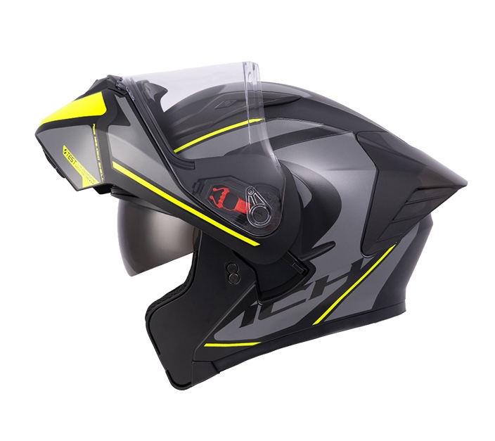 CASCO ABATIBLE ICH 3130 DOBLE VISOR COMPLEX NEGRO AMARILLO MATE VISOR TRANSPARENTE