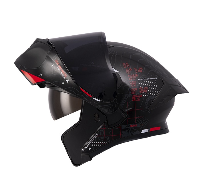 CASCO ABATIBLE ICH 3120 DOBLE VISOR TOPORIDER NEGRO ROJO GRIS MATE VISOR NEGRO
