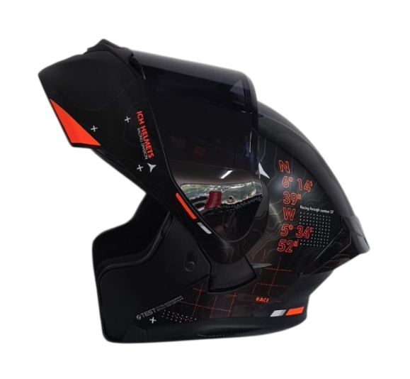 CASCO ABATIBLE ICH 3120 DOBLE VISOR TOPORIDER NEGRO NARANJA GRIS MATE VISOR NEGRO (S)