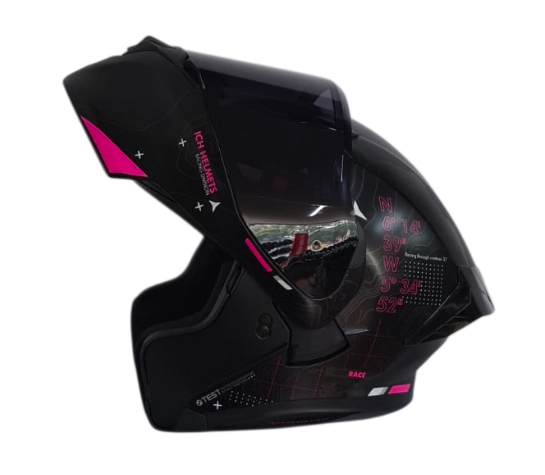 CASCO ABATIBLE ICH 3120 DOBLE VISOR TOPORIDER NEGRO FUCSIA GRIS MATE VISOR NEGRO