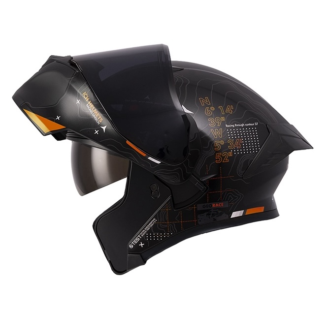 CASCO ABATIBLE ICH 3120 DOBLE VISOR TOPORIDER NEGRO DORADO GRIS MATE VISOR NEGRO (S)