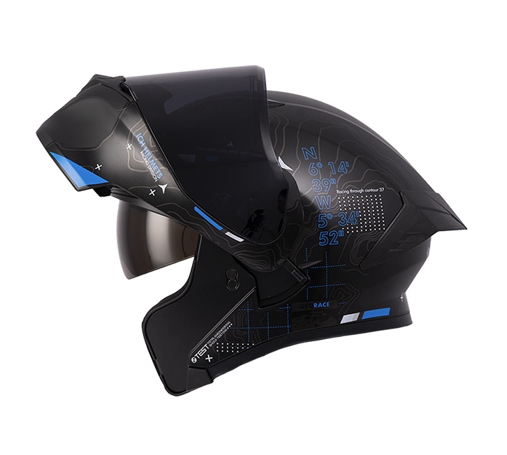 CASCO ABATIBLE ICH 3120 DOBLE VISOR TOPORIDER NEGRO AZUL GRIS VISOR NEGRO