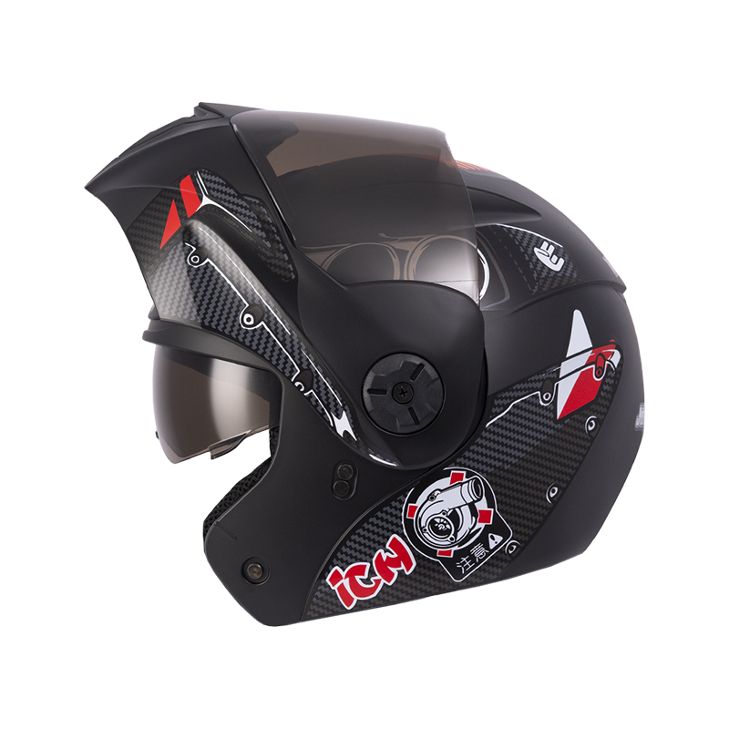 CASCO ABATIBLE ICH 3110 DOBLE VISOR JDM NEGRO ROJO MATE VISOR NEGRO