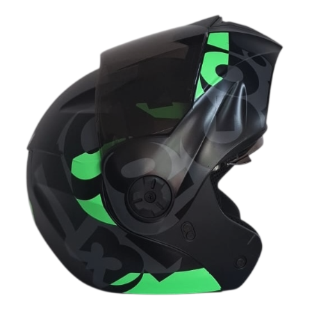 CASCO ABATIBLE ICH 3110 DOBLE VISOR FREAK NEGRO GRIS OSCURO VERDE MATE VISOR NEGRO (S)