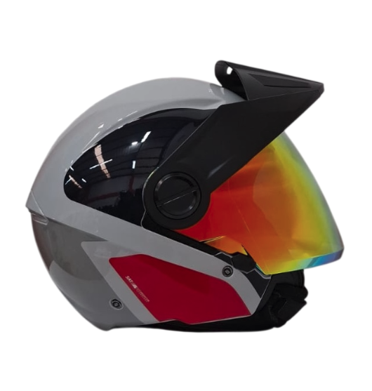 CASCO ABIERTO SHAFT 212 TRICK GRIS CLARO ROJO BRILLO