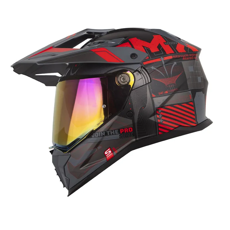 CASCO MULTIPROPOSITO SHAFT PRO MX400 DOBLE VISOR CRYPTONE NEGRO ROJO MATE