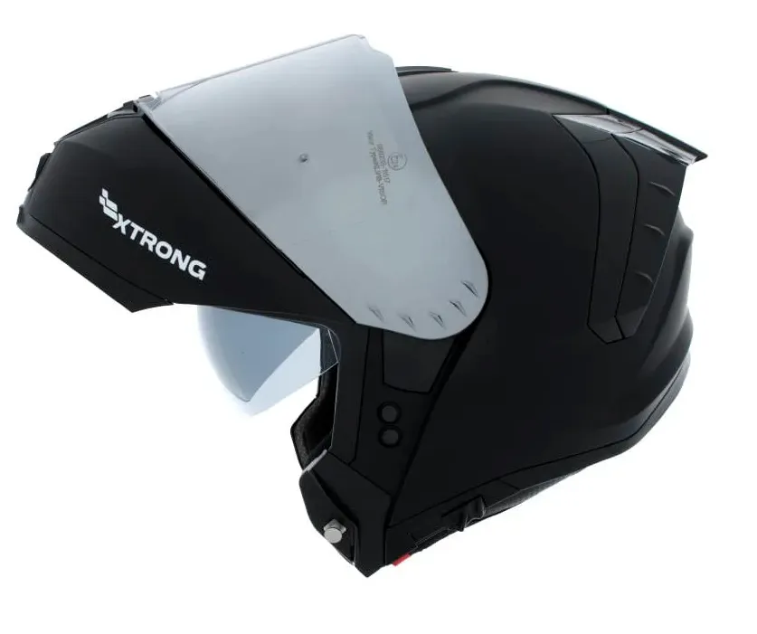 CASCO ABATIBLE XTRONG 918 NEGRO MATE SPOILER NEGRO VISOR SILVER