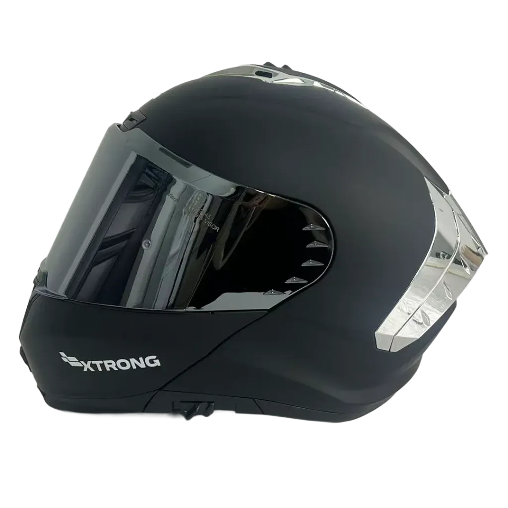 [16506] CASCO ABATIBLE XTRONG 918 NEGRO MATE SPOILER NEGRO VISOR SILVER (S)