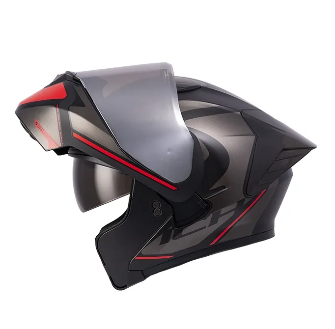 CASCO ABATIBLE ICH 3130 DOBLE VISOR COMPLEX NEGRO ROJO MATE VISOR SILVER