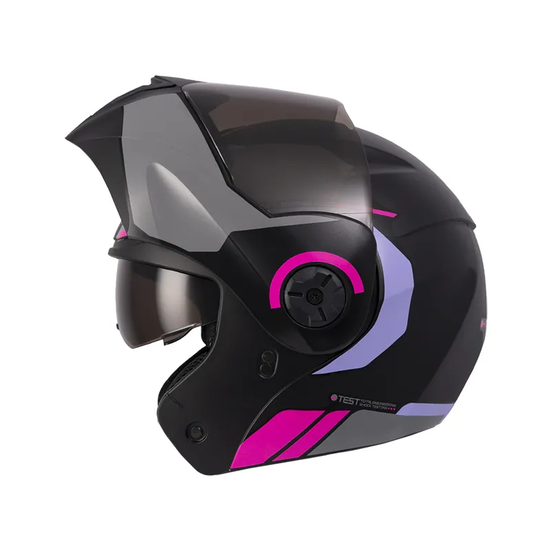 CASCO ABATIBLE ICH 3110 DOBLE VISOR KHAM NEGRO GRIS FUCSIA MORADO OSCURO  MATE VISOR NEGRO