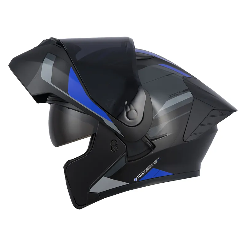 CASCO ABATIBLE ICH 3130 DOBLE VISOR ORIKA NEGRO GRIS OSCURO AZUL MATE VISOR NEGRO (S)