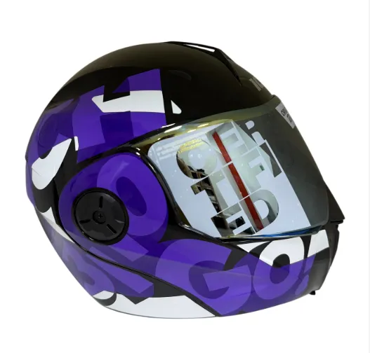 CASCO ABATIBLE ICH 3110 DOBLE VISOR FREAK NEGRO MORADO OSCURO BRILLO VISOR DORADO