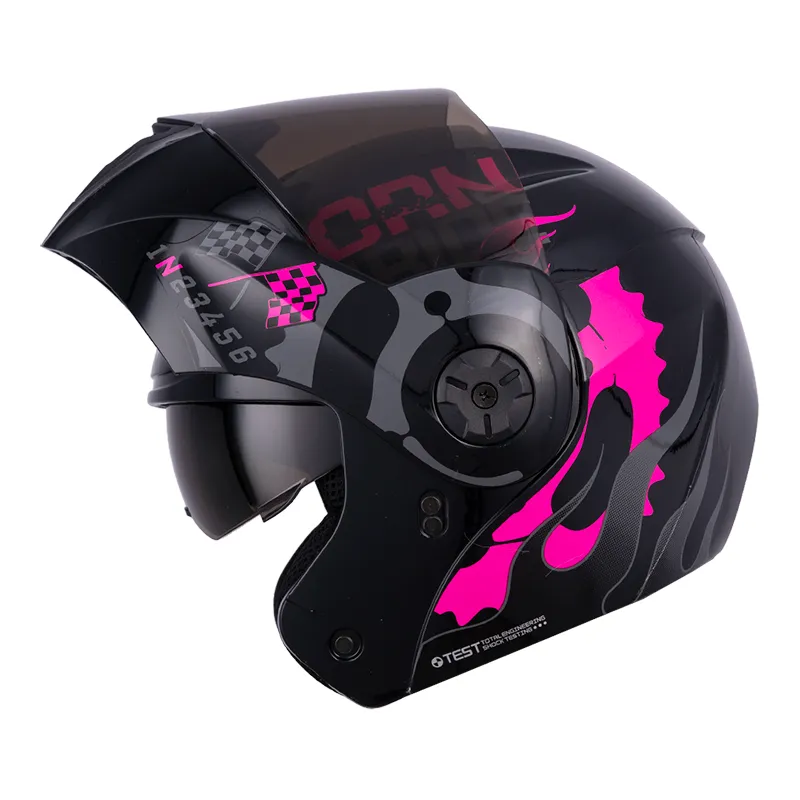 [208976] CASCO ABATIBLE ICH 3110 DOBLE VISOR SPEED UP NEGRO GRIS FUCSIA OSCURO MATE VISOR NEGRO (S)