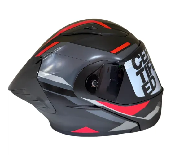 CASCO ABATIBLE ICH 3130 DOBLE VISOR ORIKA NEGRO GRIS OSCURO ROJO MATE VISOR NEGRO