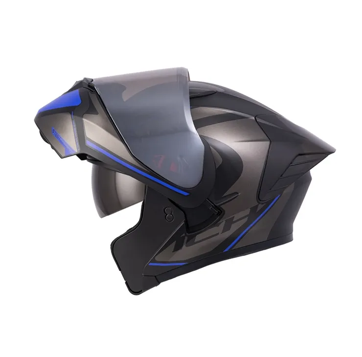 CASCO ABATIBLE ICH 3130 DOBLE VISOR COMPLEX NEGRO AZUL MATE VISOR SILVER (S)
