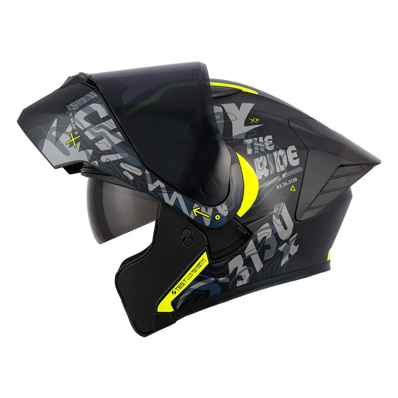 [206826] CASCO ABATIBLE ICH 3130 DOBLE VISOR SCALE NEGRO GRIS OSCURO AMARILLO NEON MATE VISOR NEGRO (S)