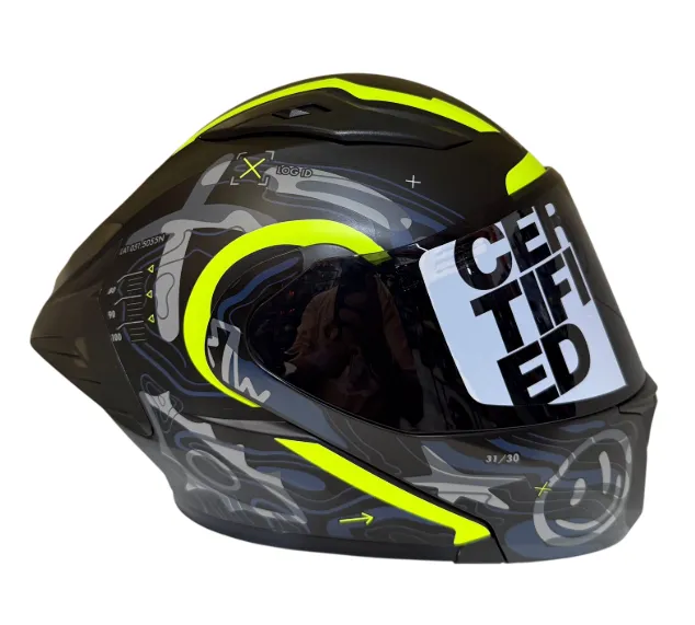 CASCO ABATIBLE ICH 3130 DOBLE VISOR SCALE NEGRO GRIS OSCURO AMARILLO NEON MATE VISOR NEGRO