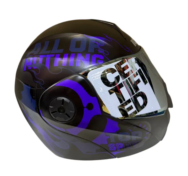 CASCO ABATIBLE ICH 3110 DOBLE VISOR SPEED UP NEGRO MORADO AZUL MATE VISOR DORADO (S)