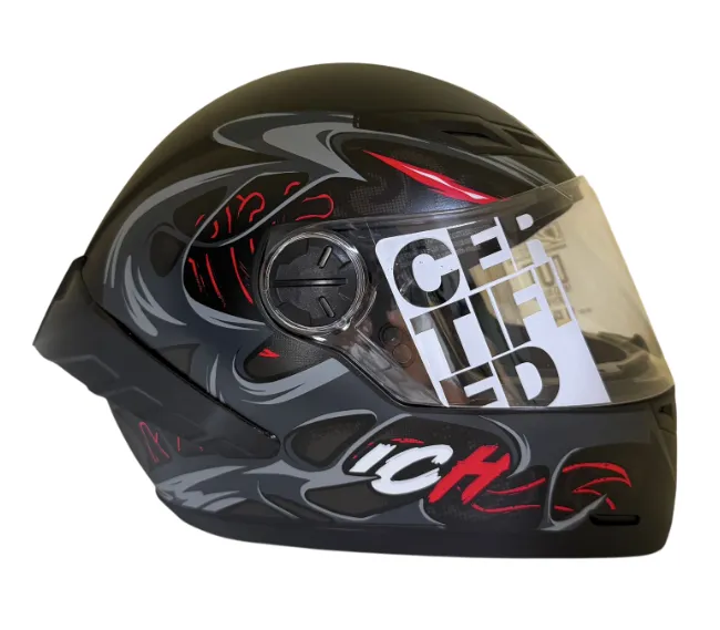 CASCO INTEGRAL ICH 501SP ZYMBIO NEGRO GRIS OSCURO ROJO MATE VISOR TRANSPARENTE