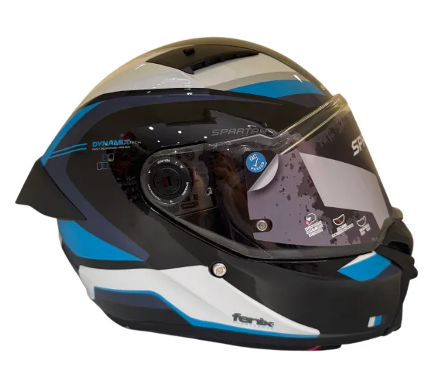 CASCO INTEGRAL SPARTAN FENIX TURB B7 NEGRO BLANCO AZUL BRILLO