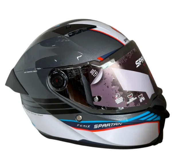 CASCO INTEGRAL SPARTAN FENIX SLAB C2 GRIS BLANCO AZUL ROJO BRILLO (S)