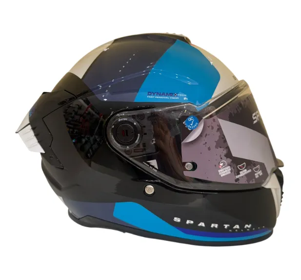 CASCO INTEGRAL SPARTAN DOBLE VISOR HAWK EVO RUSH B7 AZUL BLANCO BRILLO