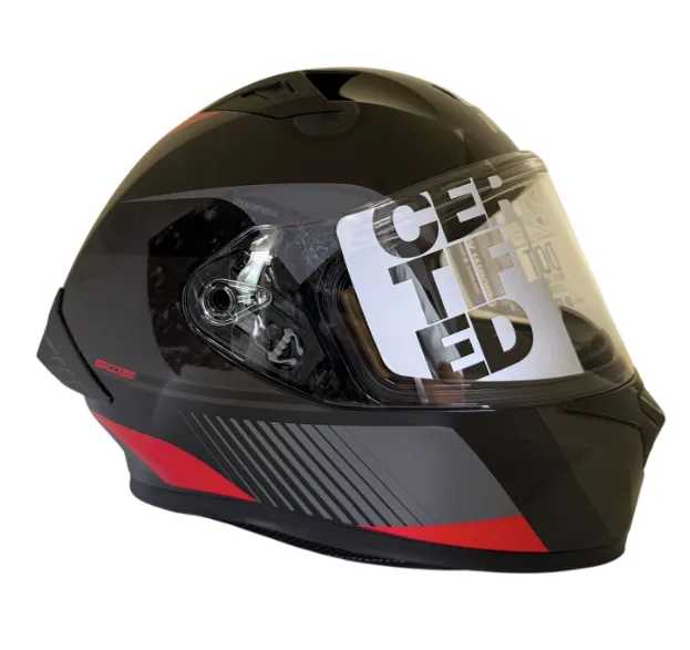 CASCO INTEGRAL ICH 503 ZEIBA NEGRO GRIS OSCURO ROJO BRILLO VISOR TRANSPARENTE