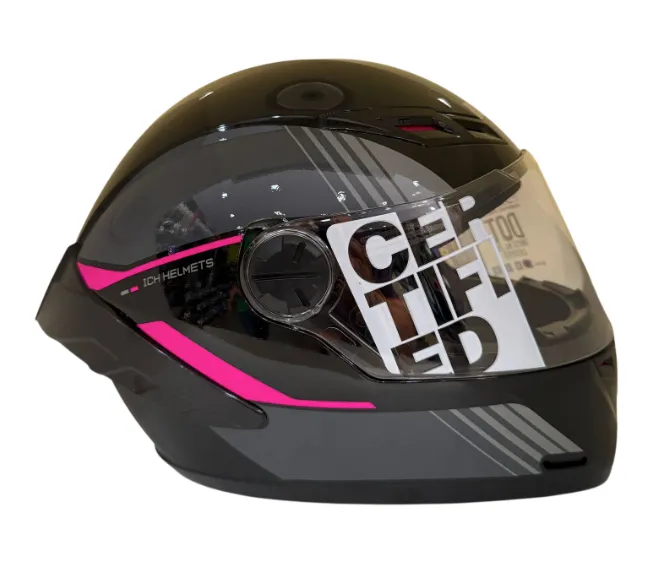 CASCO INTEGRAL ICH 501SP SLASA NEGRO FUCSIA GRIS BRILLO VISOR TRANSPARENTE
