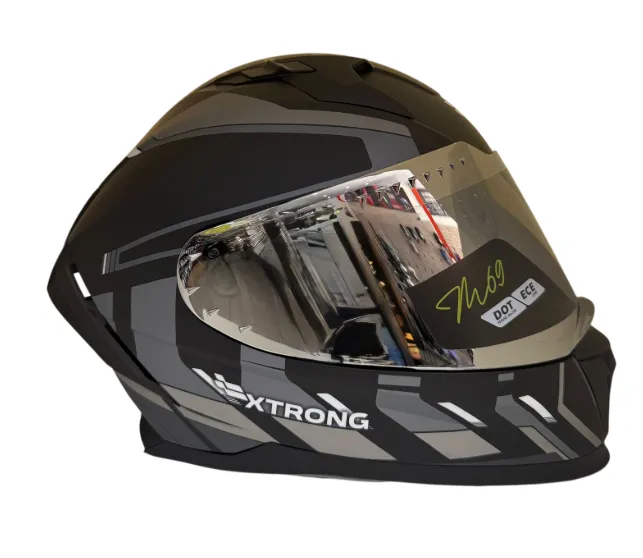 CASCO INTEGRAL XTRONG M69 MACH 1 NEGRO GRIS MATE VISOR PLATEADO (S)