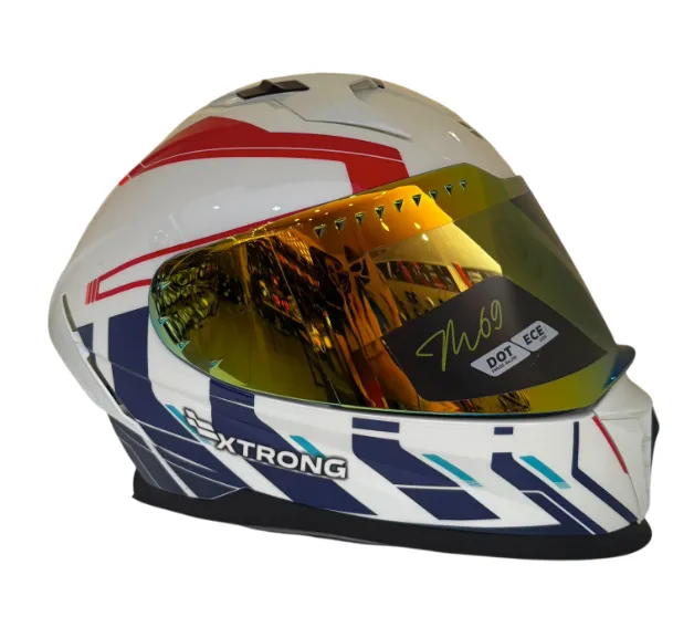 CASCO INTEGRAL XTRONG M69 MACH 1 BLANCO ROJO BRILLO VISOR ROJO