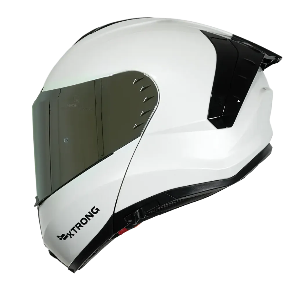 CASCO ABATIBLE XTRONG 918 BLANCO BRILLO SPOILER PLATEADO CROMADO VISOR PLATEADO (S)