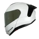 CASCO ABATIBLE XTRONG 918 BLANCO BRILLO SPOILER PLATEADO CROMADO VISOR PLATEADO