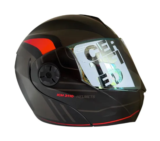 CASCO ABATIBLE ICH 3110 DOBLE VISOR REPLACED NEGRO GRIS OSCURO ROJO MATE VISOR DORADO