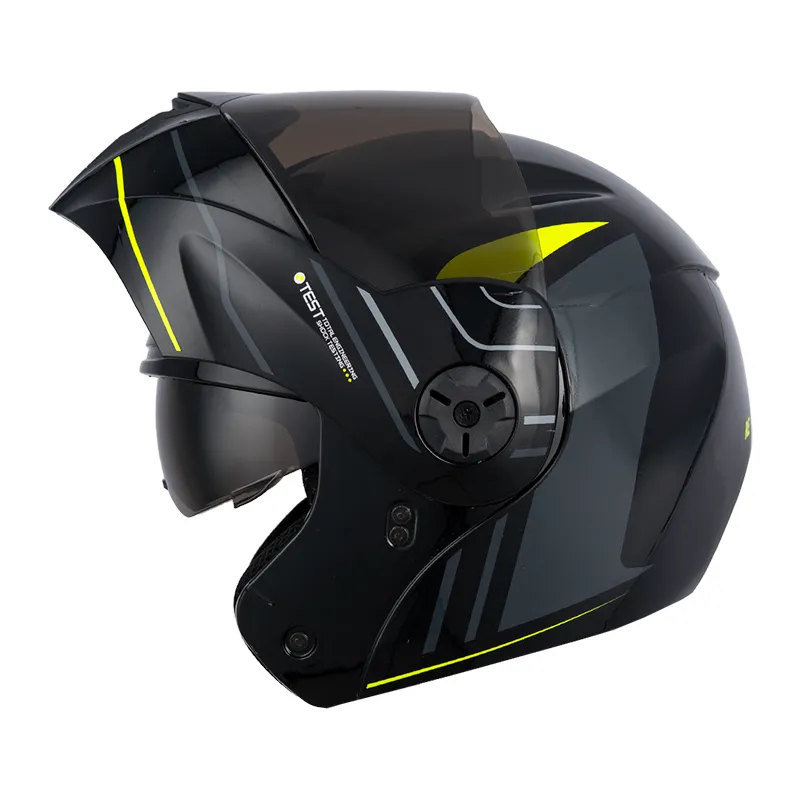 [208816] CASCO ABATIBLE ICH 3110 DOBLE VISOR REPLACED NEGRO GRIS OSCURO AMARILLO BRILLO VISOR NEGRO (S)