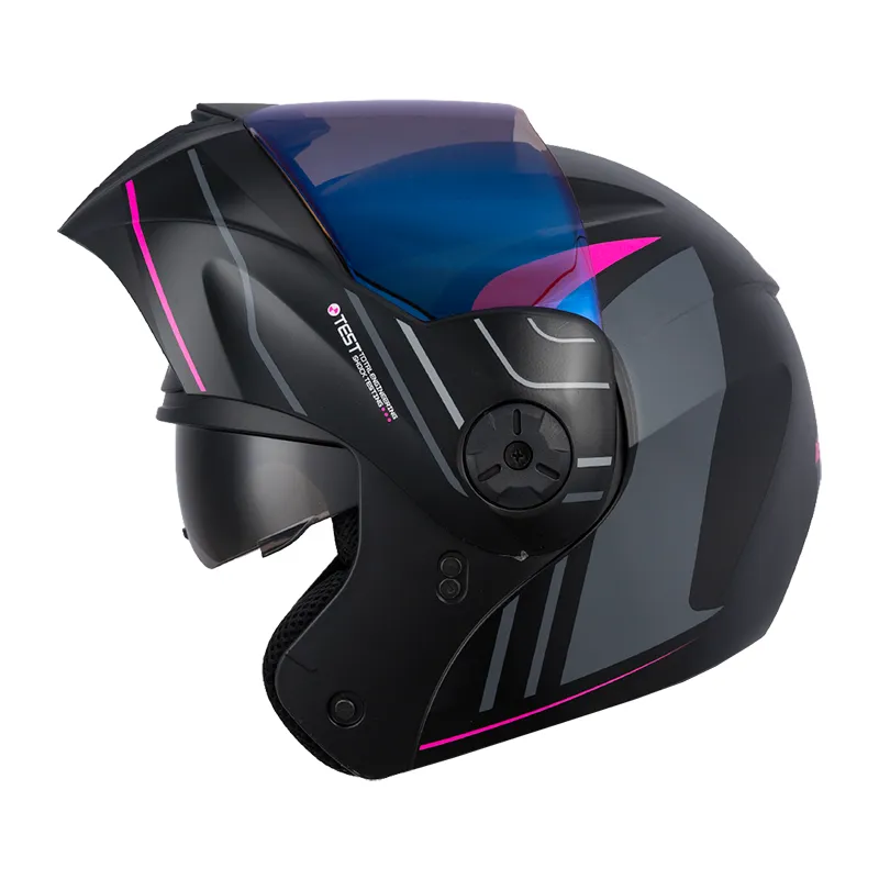 CASCO ABATIBLE ICH 3110 DOBLE VISOR REPLACED NEGRO GRIS OSCURO FUCSIA MATE VISOR AZUL (S)